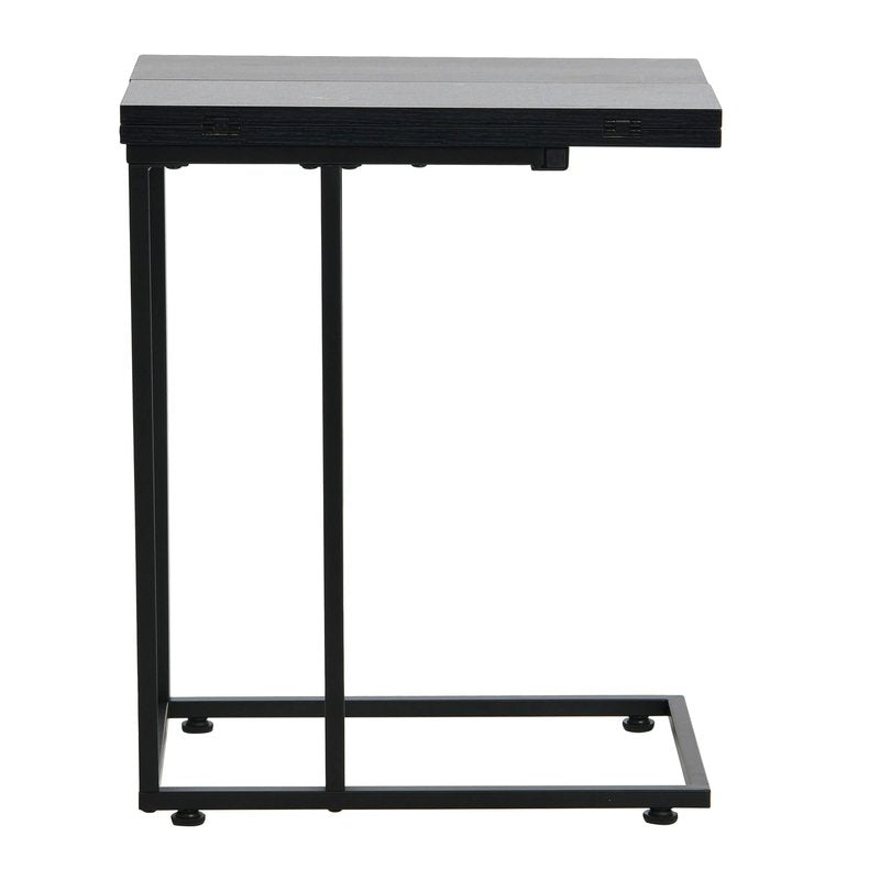 Household Essentials Jamestown Extendable C-Shaped for Accessiblity Side End Table Black Oak Wood Grain and Black Metal