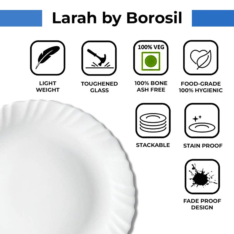 Borosil Gourmet Dinnerware Set For 6, 19 Pieces, White Dinner Plates and Bowls Sets, Chip Resistant Tempered Opal Glass, Stain Resistant, Dishwasher & Microwave Safe Dinner Set For Gifting, Serves 6