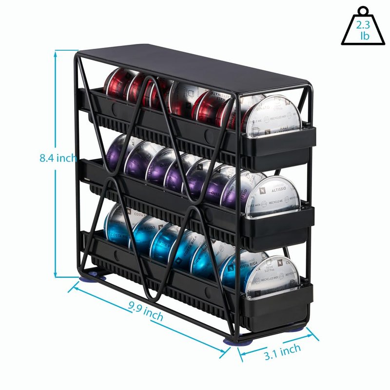 MEAERTON coffee Pod Holder 3 Tier Coffee Pod Holder For Countertop With 24 pods,Black 1pcs