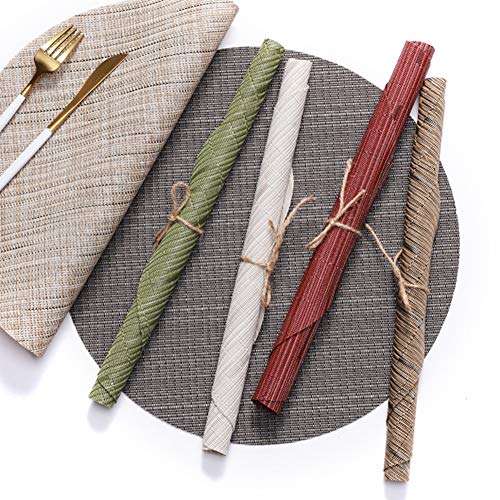 LivebyCare Set of 6 Orange Round Woven Heat-Resistant Placemats 13.8 Inch