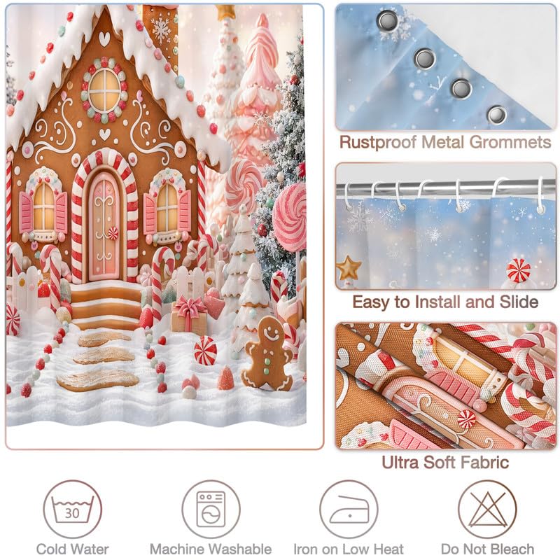 Duluxykl 72x72 in Christmas Gingerbread House Shower Curtain Pink