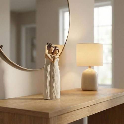 LCCCK Mother Daughter Figurines - Sentimental Gifts for Mom | 10.2in Cream Hugging Sculptures