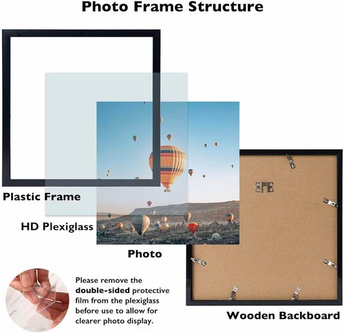 JCJMY 10x10 Black Picture Frame - Durable Wall Mount for Horizontal or Vertical Display | Shatter-Resistant Plexiglass