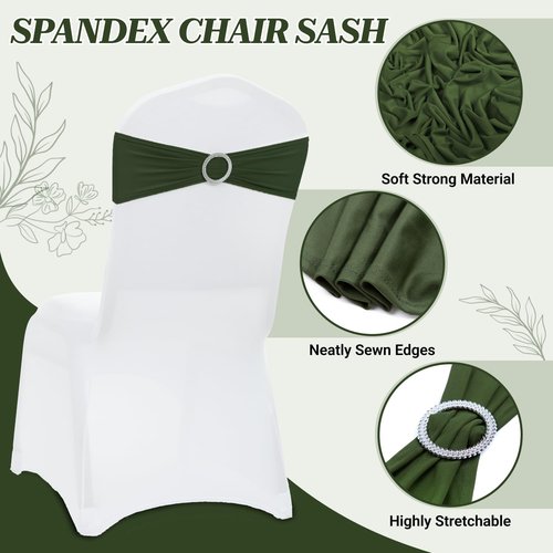 MDS Spandex Chair Sashes - Universal Fit Stretch Bands with Buckle for Weddings | Olive Green, Pack of 200