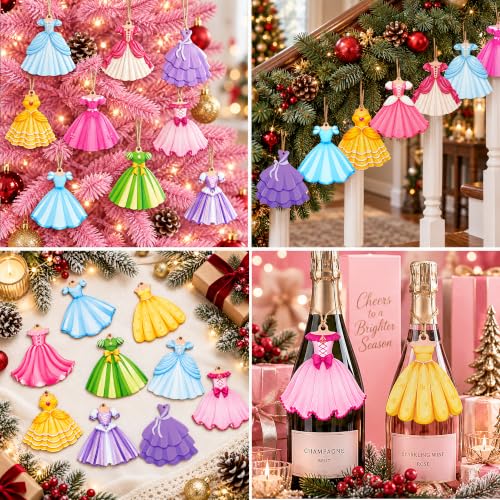 36 Pcs Princess Dress Christmas Tree Ornaments - Wooden Princess Ornaments Set