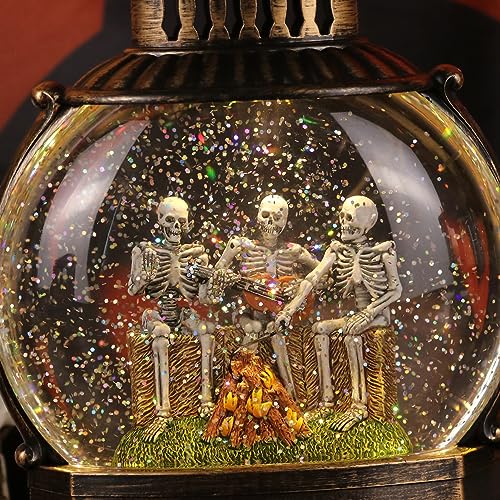 Halloween Skeleton Snow Globe Lantern with Glitter and 6-Hour Timer