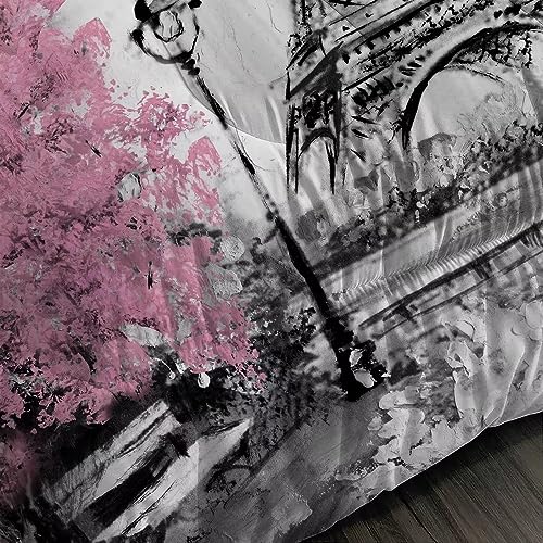 Pink Eiffel Tower Comforter Set Queen Size - French Style Bedding