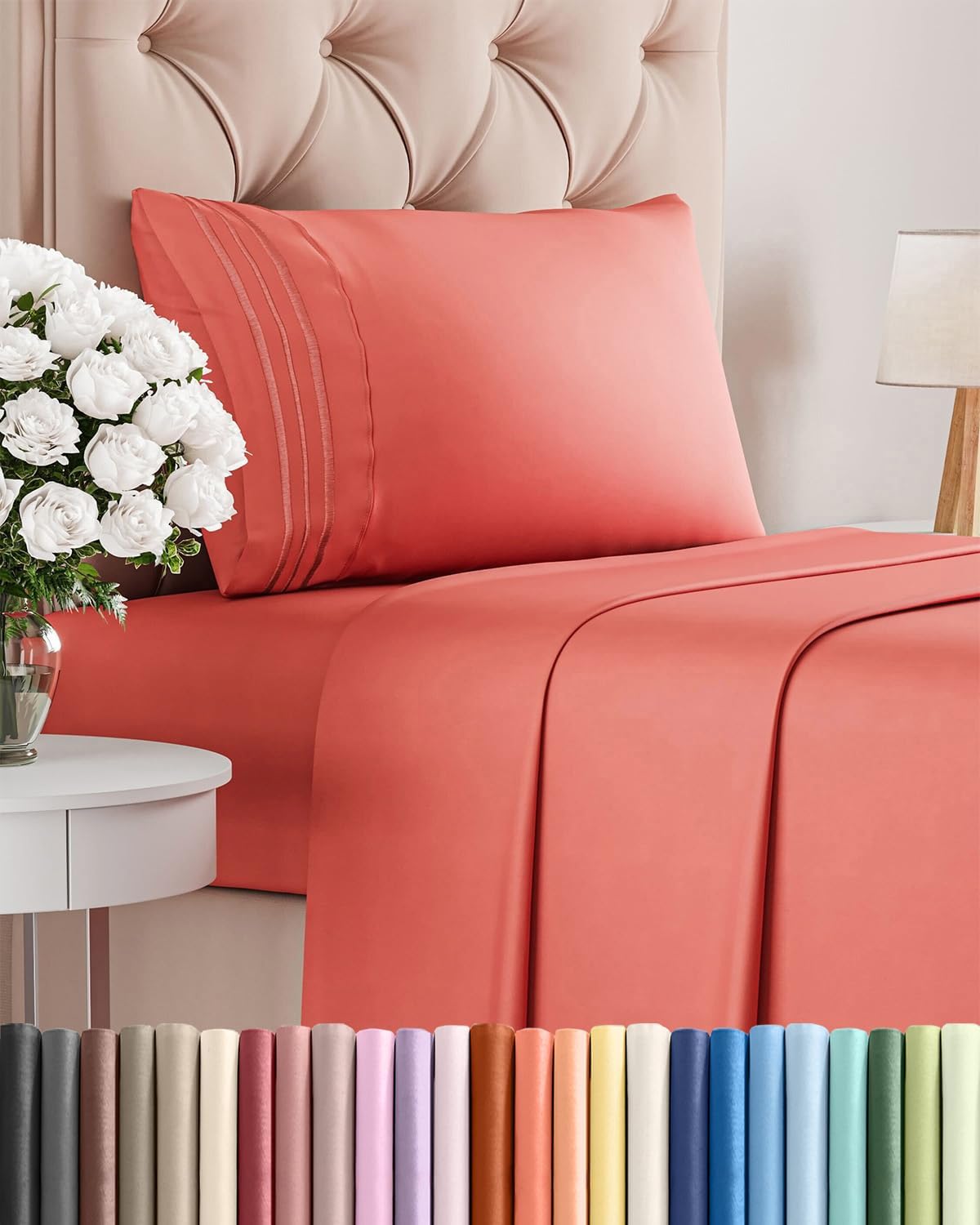 Regine Switzerland Twin XL Sheet Set - Comfy Cooling & Breathable Bedding - Ultra-Soft, Deep Pockets - Coral