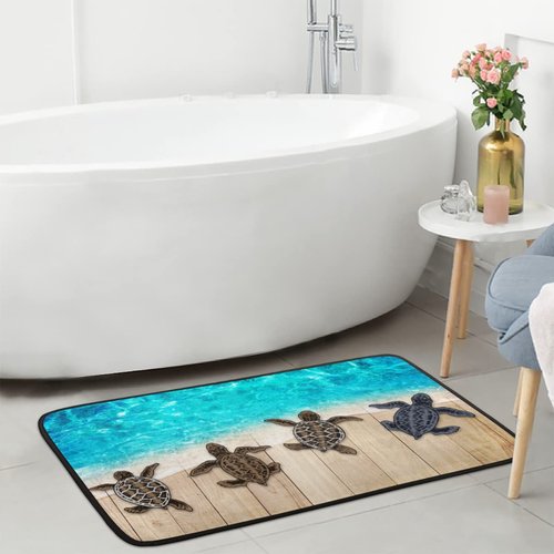 Beach Wooden Turtle Kitchen Mat Cushioned Anti-Fatigue Kitchen Rug, Ocean Sea Turtle Non-Slip Kitchen Mats and Rugs Washable Floor Comfort Runner Mat for Home Sink Laundry Bathroom 39" X 20"