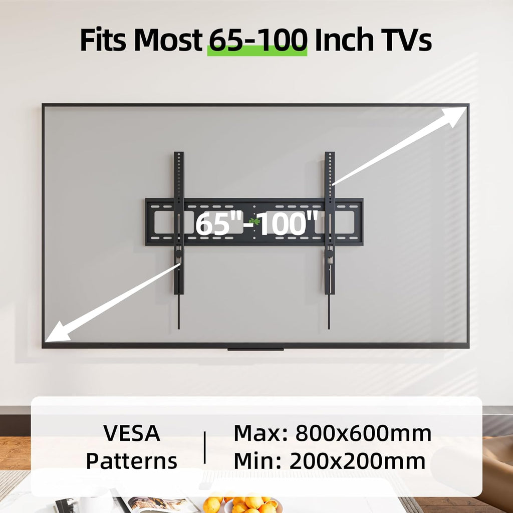 USX MOUNT Heavy Duty Fixed TV Wall Mount - Fits 65-100 Inch Flat Screens | Max Load 200 Lbs, Low Profile Design
