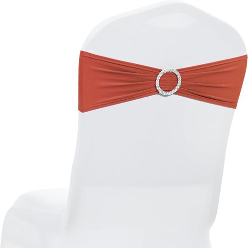 MDS Spandex Chair Sashes - Universal Elastic Stretch Bows with Buckle Slider for Wedding Decor | Terracotta, Pack of 125