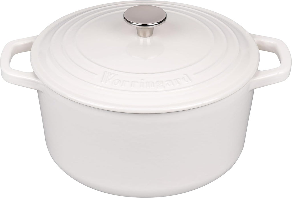 VORRINGARD Enameled Cast Iron Dutch Oven - Perfect for Sourdough Bread Baking | 6QT, White