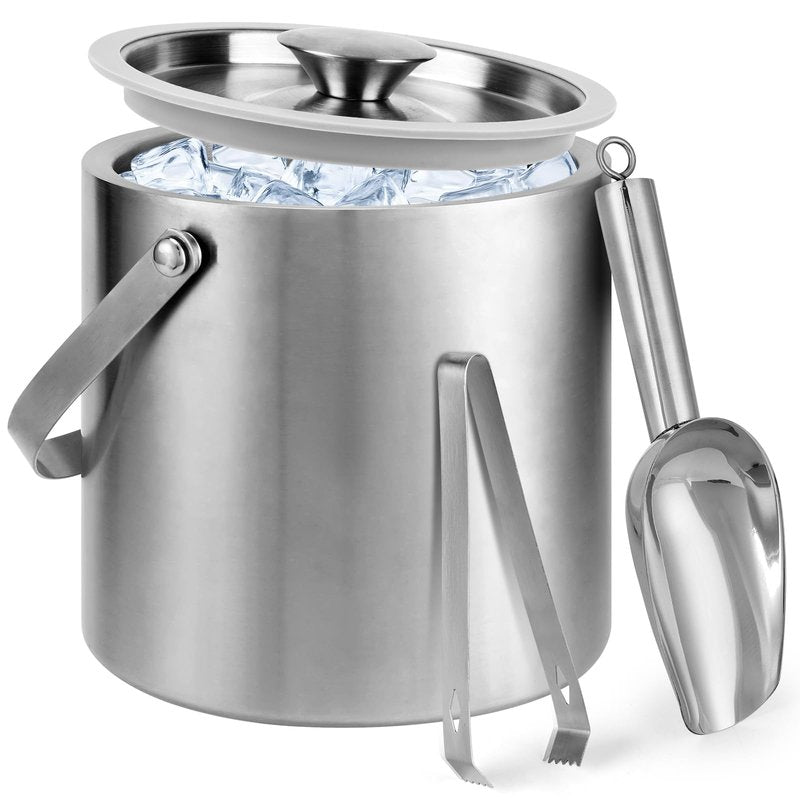 Yeatruojeet Ice Bucket, 3L Double Wall Insulated Ice Bucket with Lid,Scoop,Tongs- Inner Layer 304 Stainless Steel Ice Container Keep Ice Frozen Longer- Ideal for Cocktail Bar,Parties,Chilling Beer Win