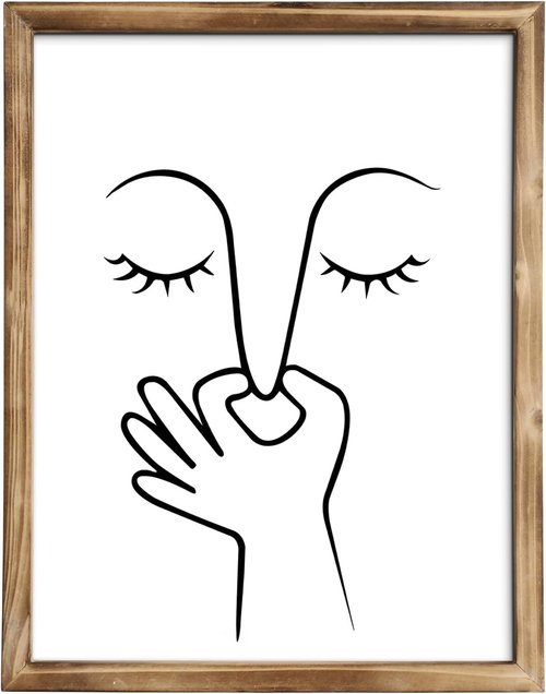MODE HOME Farmhouse Bathroom Wall Art - Funny Nose Pinching Print in Torched Brown Frame | 14x11 Inch Minimalist Decor