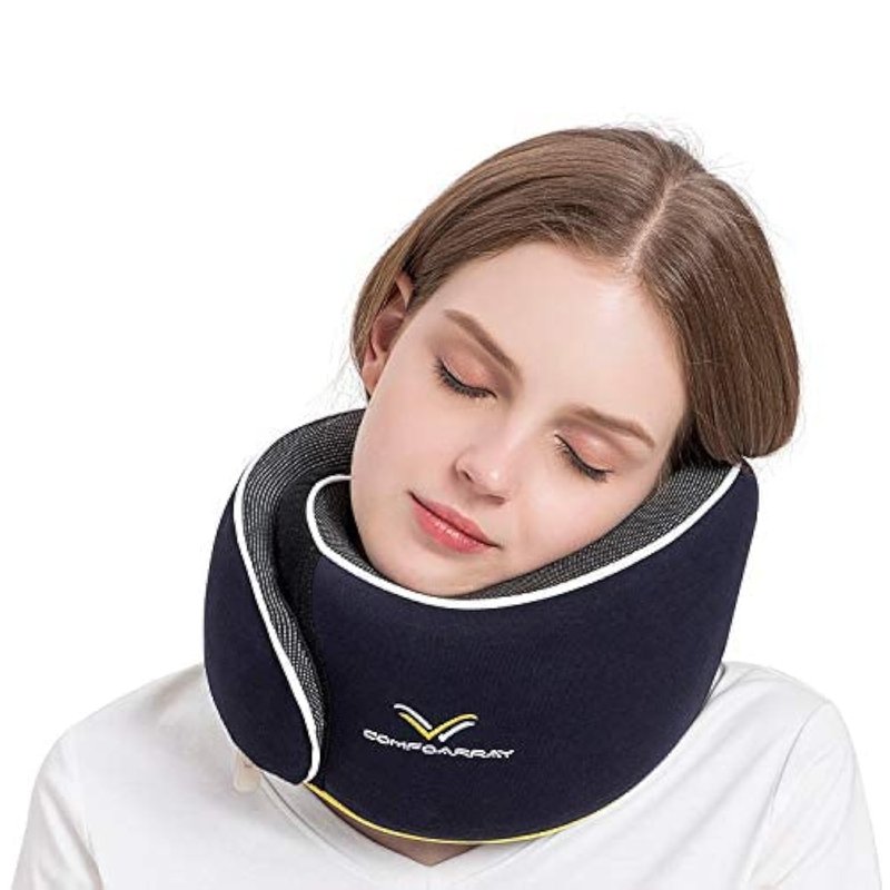 Glowa 2.0 Travel Neck Pillow, Ergonomic Chin Support for Airplane & Car, Breathable & Washable Cover, Lightweight Compact for Travel。(Navy Blue)