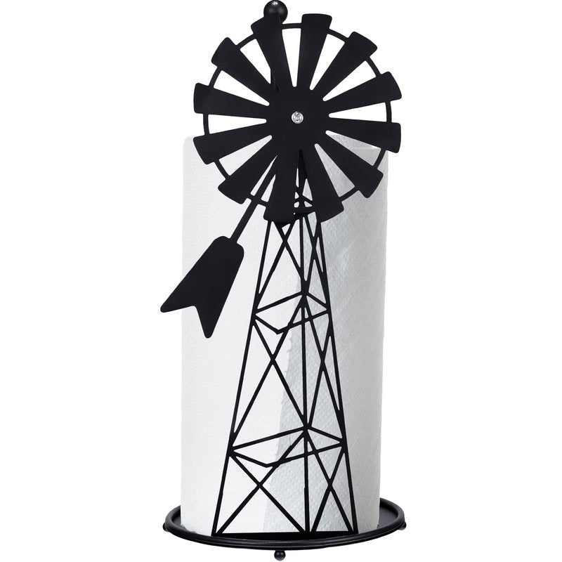 Vesici Windmill Paper Towel Holder Western Farmhouse Standing Paper Towel Roll Holder Black Countertop Metal Farm Decor Rustic Country Kitchen Rack for Kitchen Bathroom Home, 14.4 Inch