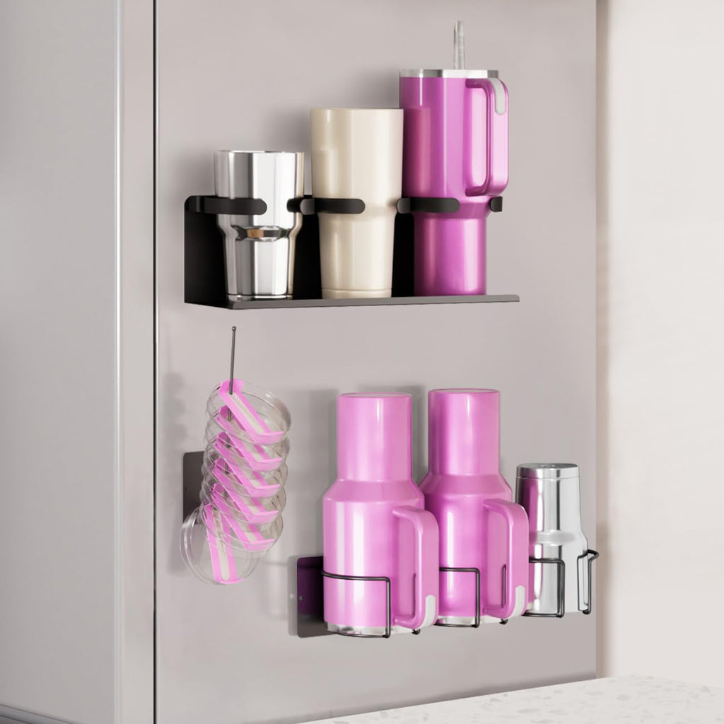 Veitail Magnetic Stanley Cup Holder for Fridge,Water Bottle Organizer,Tumbler Organizer,Stanley Cup Accessories(Black, 6 Bottles)