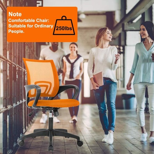 BestOffice Ergonomic Office Chair - Mid-Back Swivel Design with Breathable Backrest & Lumbar Support - Adjustable Height, Sponge Seat, Rolling Wheels - Orange - Pack of 2