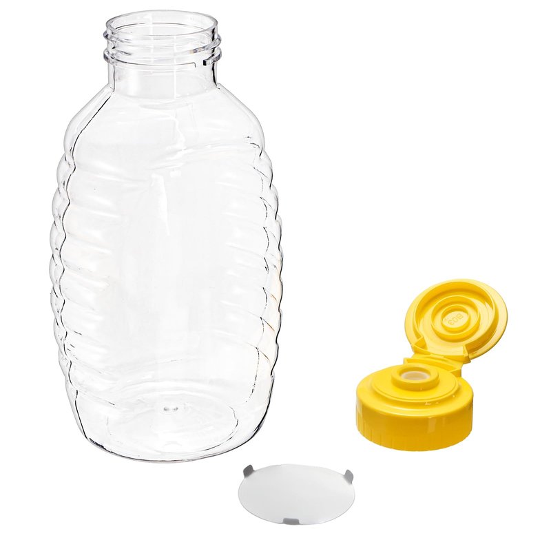 Bekith 16 Pack Plastic Empty Honey Bottle, 12 Fluid Oz Honey Squeeze Bottle with Leak Proof Flip-top Caps, Refillable Food Grade Honey Container for Storing and Dispensing