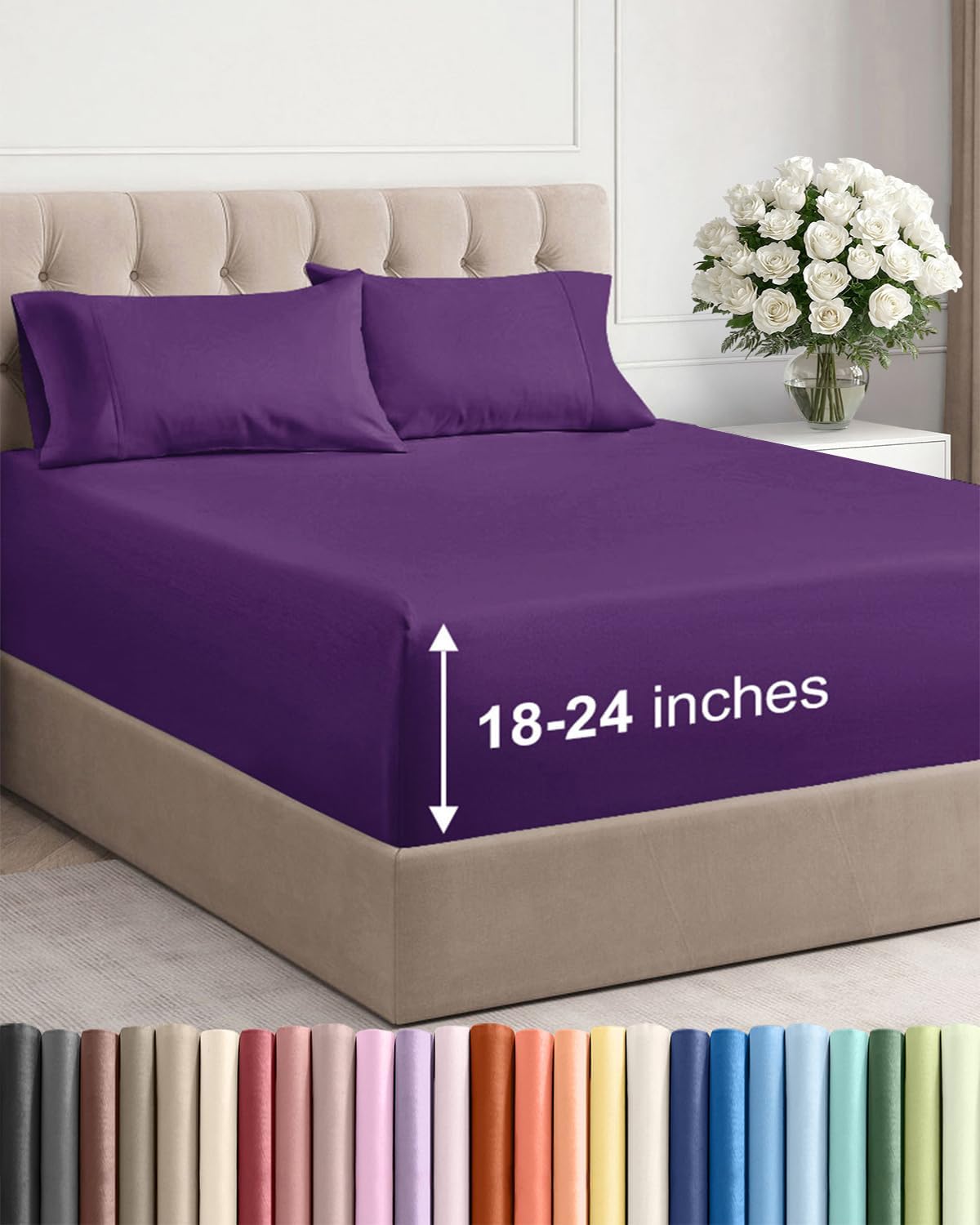Skiennix Extra Deep Twin Sheet Set | 4-Piece Breathable Cooling Bedding - Soft, Wrinkle-Free Purple