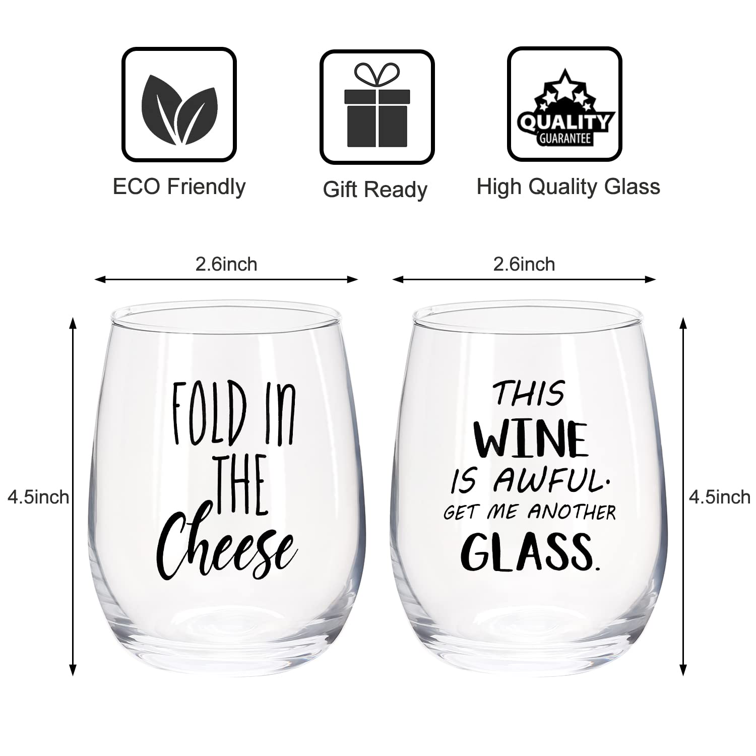 Funny Stemless Wine Glasses Set of 4 - SC Merchandise, Unique Housewarming Gifts for New Home Women Men, Kitchen Christmas Bar Decor, 15 oz