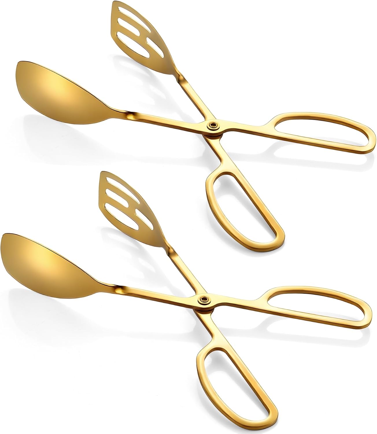 Salad Tongs - Premium Stainless Steel Scissor-Style Servers | Non-Toxic, Heat-Resistant, Dishwasher Safe (Gold) - 2 Pack