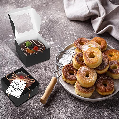 KPOSIYA 120 Pcs Black Bakery Boxes with Window 4x4x2.5 in - Gift & Takeaway