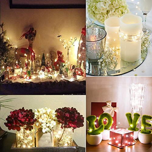 2-Pack Warm White LED Fairy Lights with Remote & Timer - 16.4ft Silver Wire