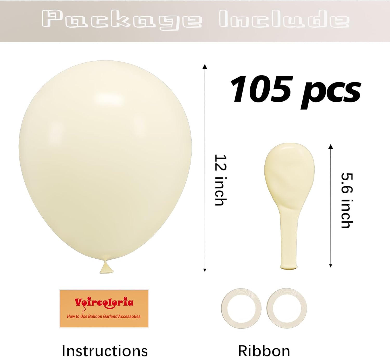 Voircoloria 105pcs Ivory Balloons - 12 Inch Latex Balloons for Birthday, Baby Shower & Weddings
