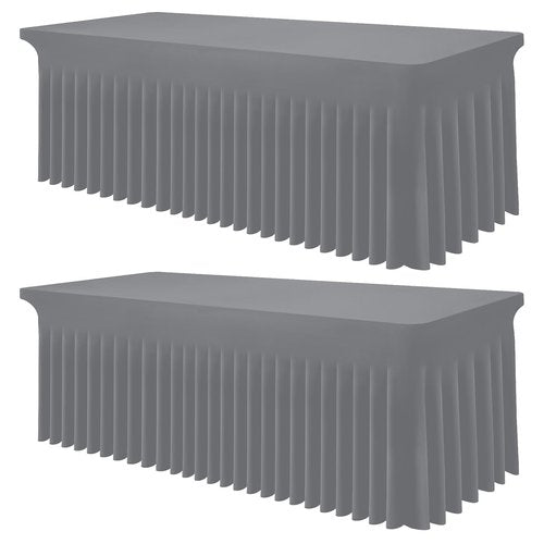 Smiry Spandex Tablecloth 2 Pack, Elastic Fitted Stretch Tablecloth for 6FT Rectangle Tables, Waterproof Washable Table Cover Skirt for Outdoor, Wedding, Banquet & Parties (Grey, 72Lx30Wx30H Inch)