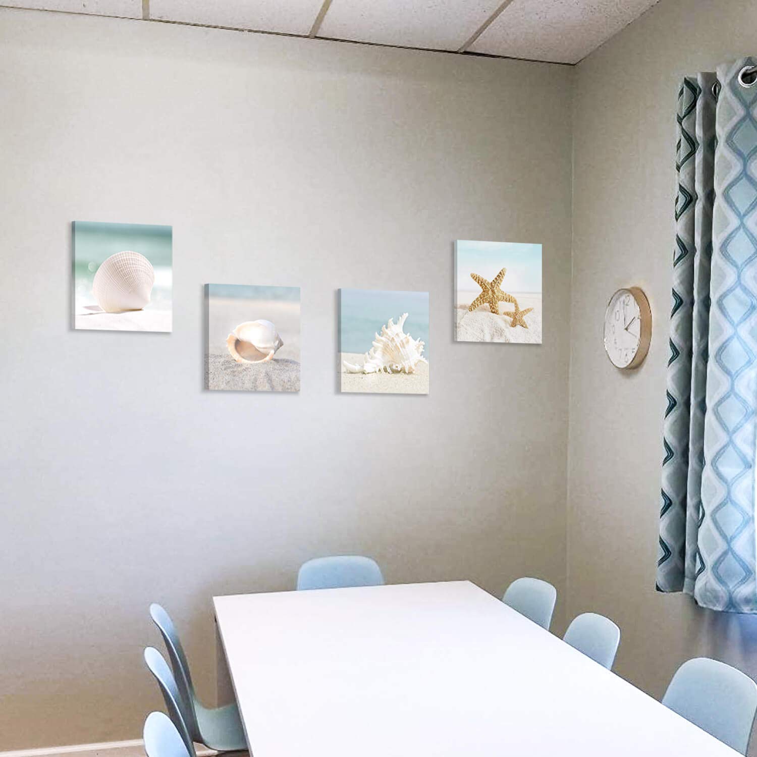 ARTISTIC PATH Starfish & Seashells Canvas Wall Art: Sandy Beach Seaside Graphic Artwork for Bathroom (16''W x 16''H x 4 Pcs,Multi-Sized)