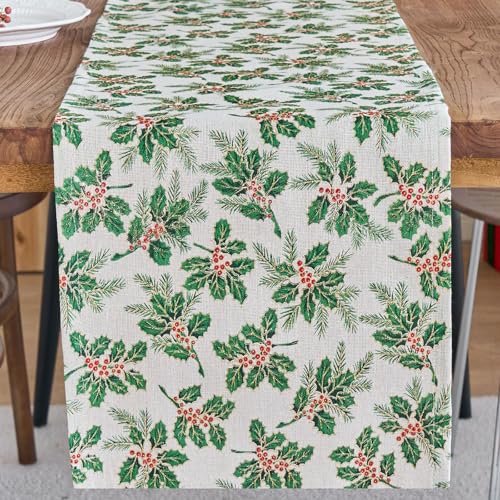 Haipey Style 3 Christmas Table Runner 13x72in - Linen & Polyester, Glitter Tree Design