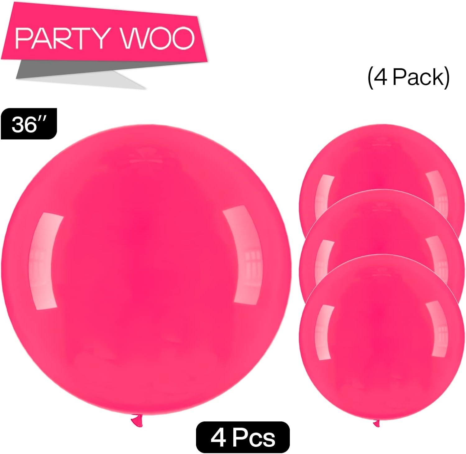 PartyWoo Hot Pink Balloons - 36 Inch Magenta Fuchsia for Baby Shower & Birthday Celebrations