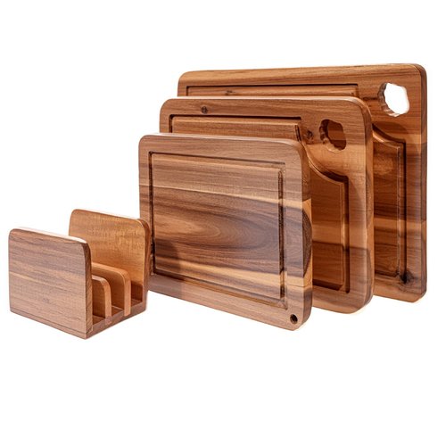 Wooden Cutting Boards for Kitchen Set of 3 Solnawith Holder – Acacia Wood Cutting Board with Juice Groove & Hand Grip – Chopping Boards, Small Wooden Cutting Board, Meat & Vegetable Cutting Board
