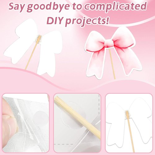 Coquette 48PCS Bow Cupcake Toppers - Pink Bow Cake Decorations for Birthdays & Baby Showers