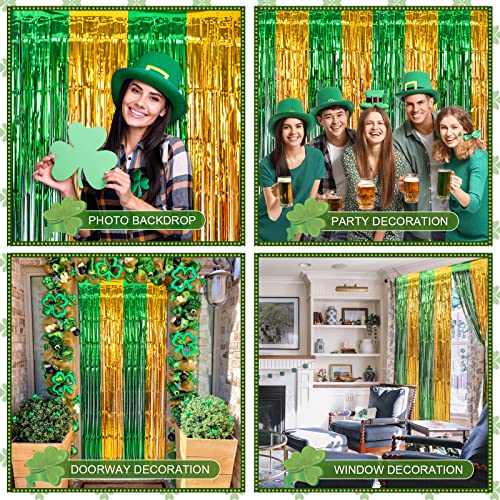 St. Patrick's Day Green Gold Foil Fringe Curtains - 3-Pack Photo Backdrop
