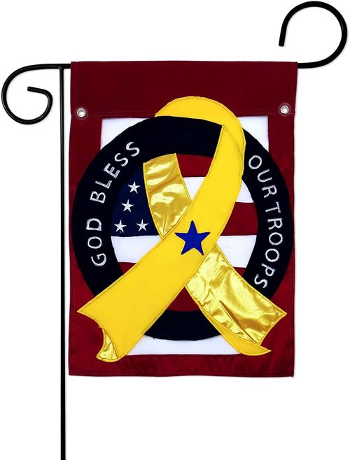 God Bless Our Troops Flag - Canvas Wall Hanging Decor | Embroidered Military Tapestry for Veterans