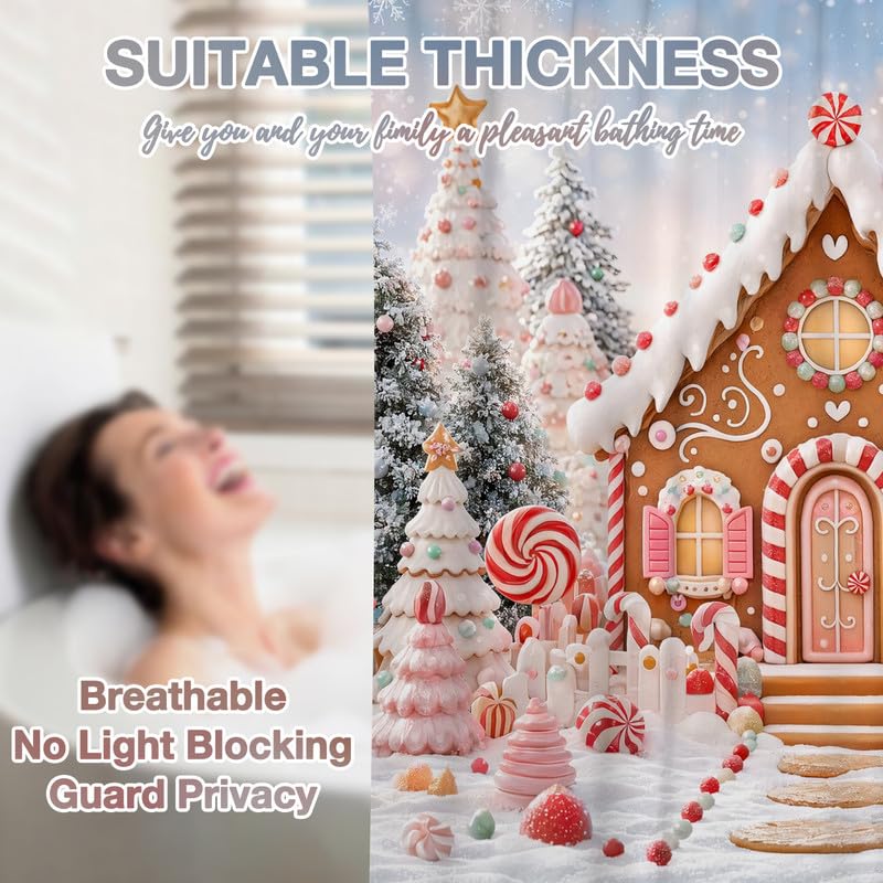 Duluxykl 72x72 in Christmas Gingerbread House Shower Curtain Pink