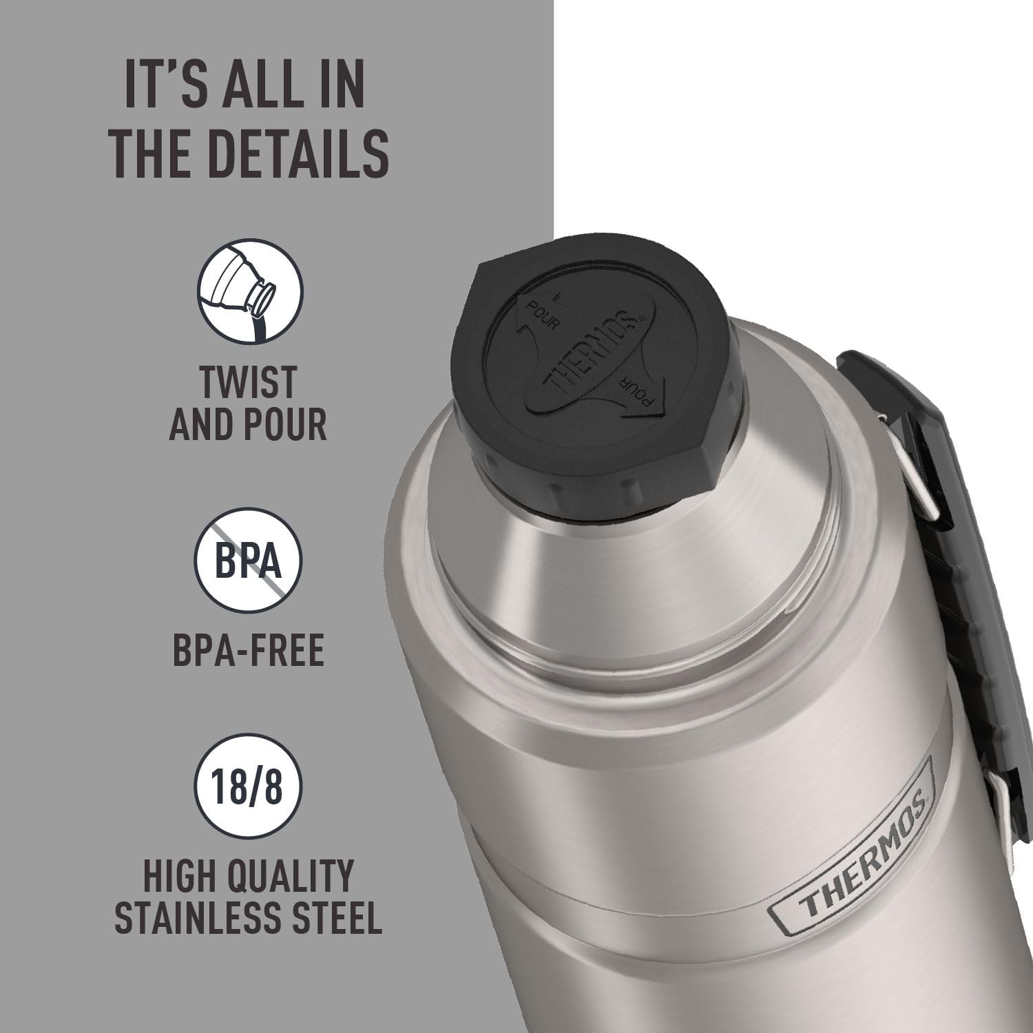 THERMOS Stainless King Vacuum-Insulated Beverage Bottle - 40 Ounce, Matte Stainless Steel Finish