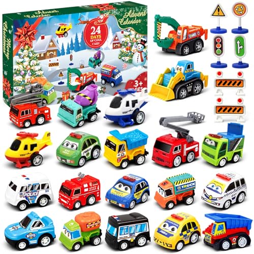 SSSAK3 2026 Advent Calendar for Kids – 24 Days Toy Cars with Scene Accessories (Green)