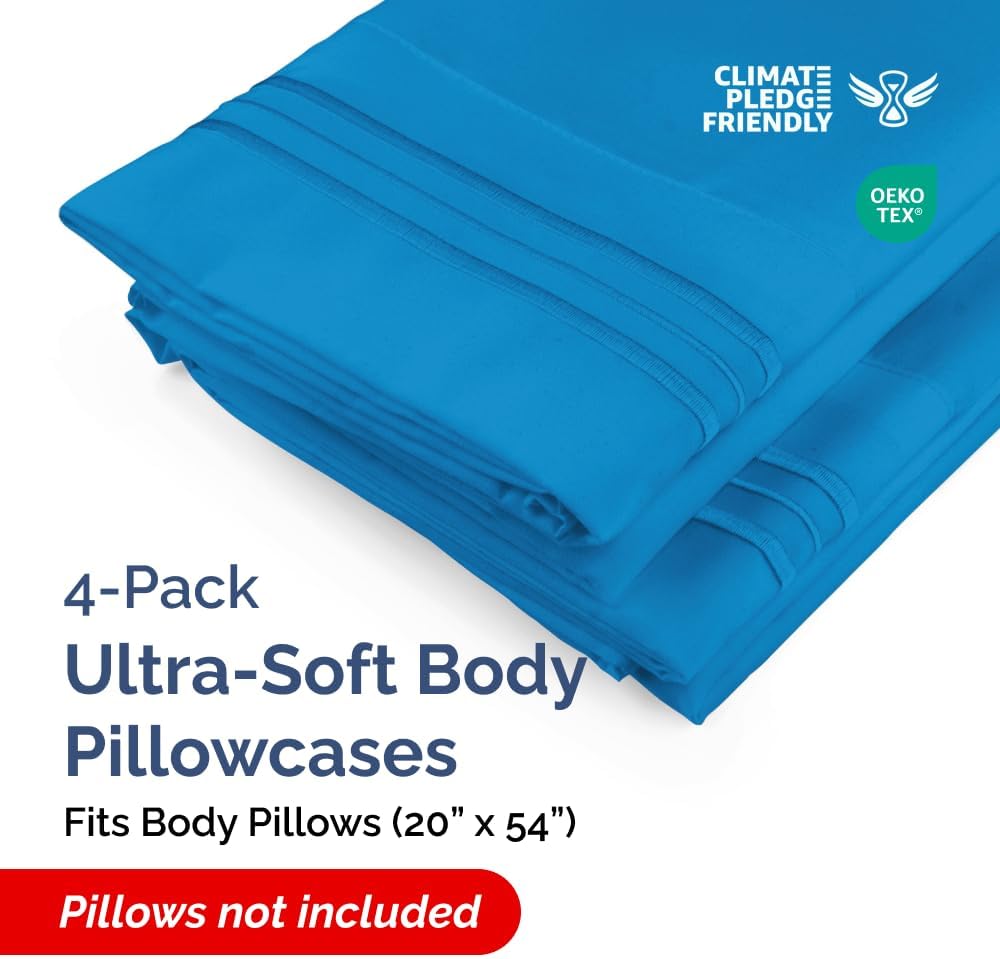 Skiennix Body Pillowcases Set of 4 | Soft 20x54 Long Pillow Covers for Side Sleepers - Comfy, Breathable, Machine Washable - Royal Blue