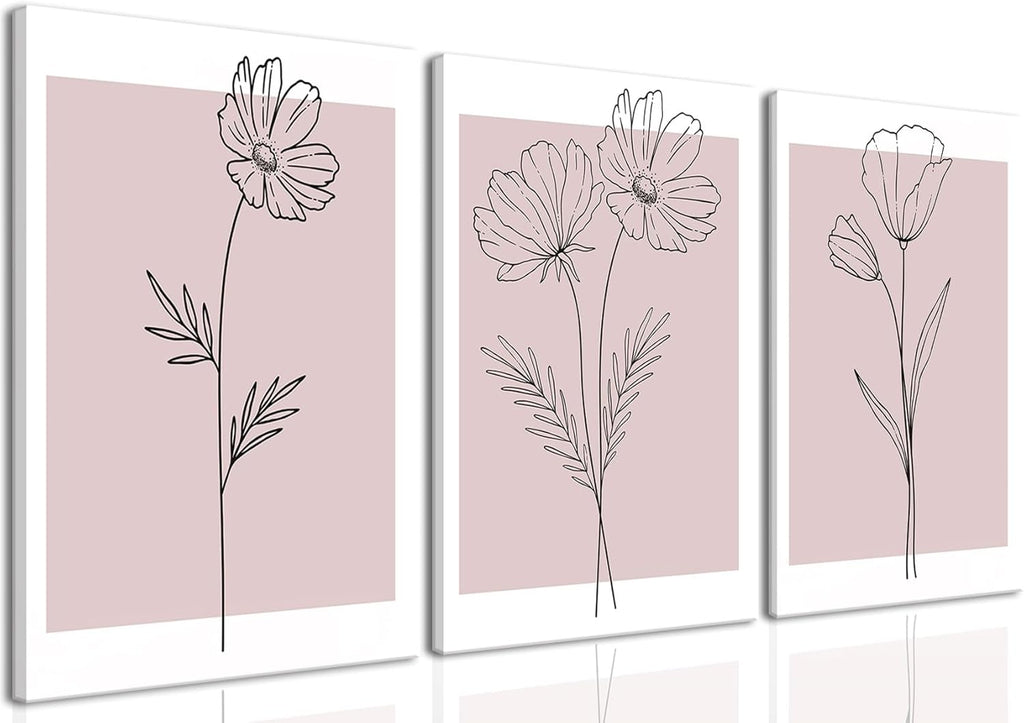 Pink Flower Market Wall Art Set of 3 - Aesthetic Canvas Prints for Bedroom & Girls' Room | Framed 12x16 Inch