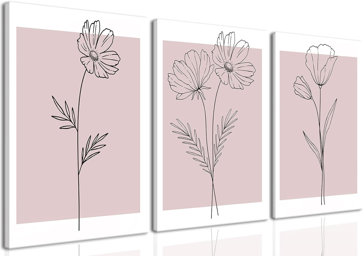 Pink Flower Market Wall Art Set of 3 - Aesthetic Canvas Prints for Bedroom & Girls' Room | Framed 12x16 Inch