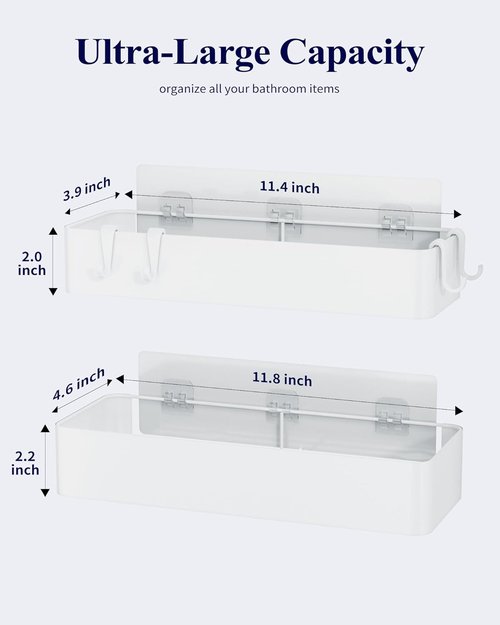 Kitsure Shower Caddy - Rustproof Adhesive Organizer | 2-Pack Large Metal Shelves, No-Drill, White