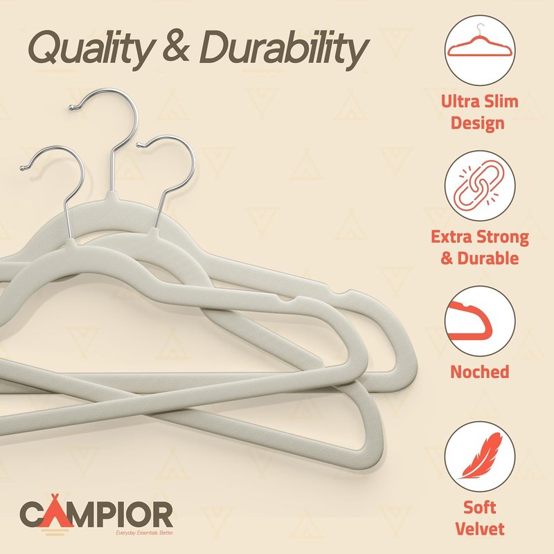 Ivory Velvet Hangers 150 Pack – 360° Swivel Hook, Non-Slip and Space Saving Hangers, Heavy-Duty 11 lbs Weight Capacity - Smooth Velvet Finish for Crease-Free Clothes and Effortless Closet Organization
