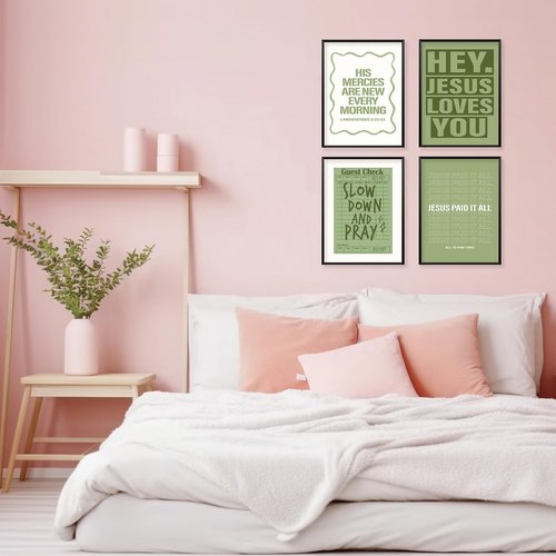 Locomiss Wall Art Decor - Sage Green Christian Jesus Posters for College Dorm Room | Set of 4 (12x16 Unframed)