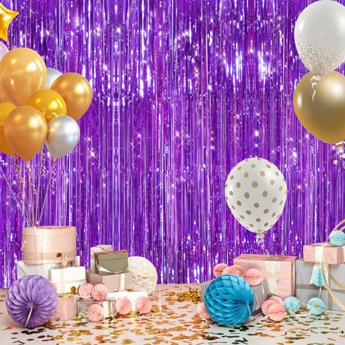 Purple Metallic Foil Fringe Curtain 2-Pack - Tinsel Party Backdrop Streamers