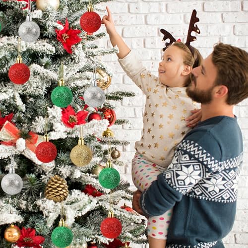 JULMELON Christmas Ball Decorations Set - 36 Shatterproof Glitter Ornaments, Holiday Tree Decor, Christmas Tree Decoration - Christmas Ball Variant