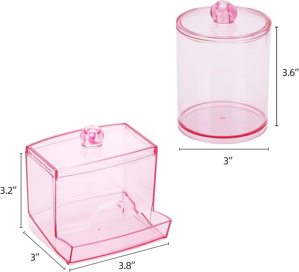Tbestmax Cotton Swab Dispenser - Stylish Pink Apothecary Jar for Cotton Balls & Floss Picks | 10 oz