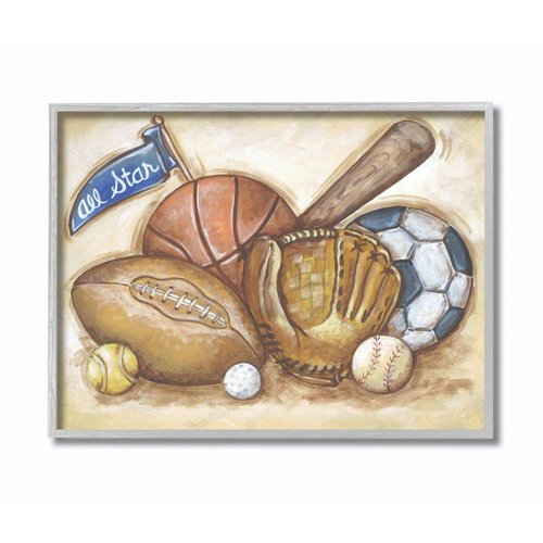 The Kids Room by Stupell All Star Sport On Brown Background Gray Framed Wall Art, 16x20, Multi-Color